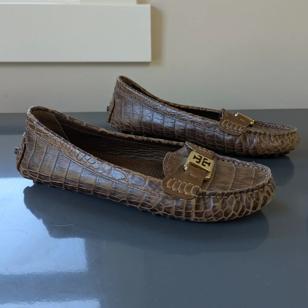 Tory Burch Kendrick Brown Croc Leather Driving‎ Loafers 6.5